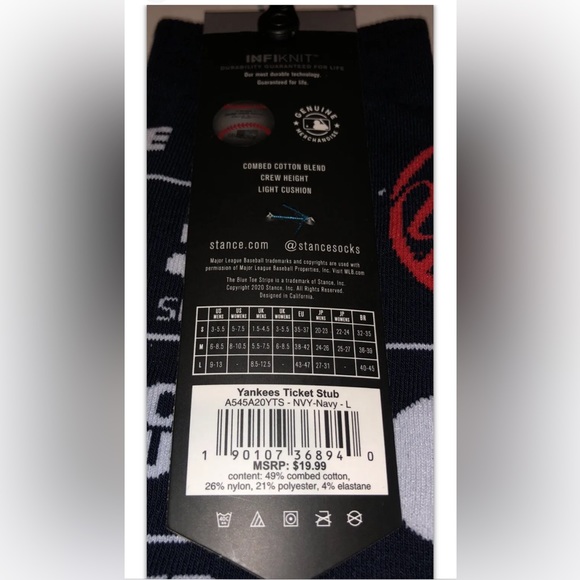 Stance MLB NY Yankees Ticket Stub Crew Socks 1 Pair Men 9-13 Baseball Navy White - Picture 3 of 10